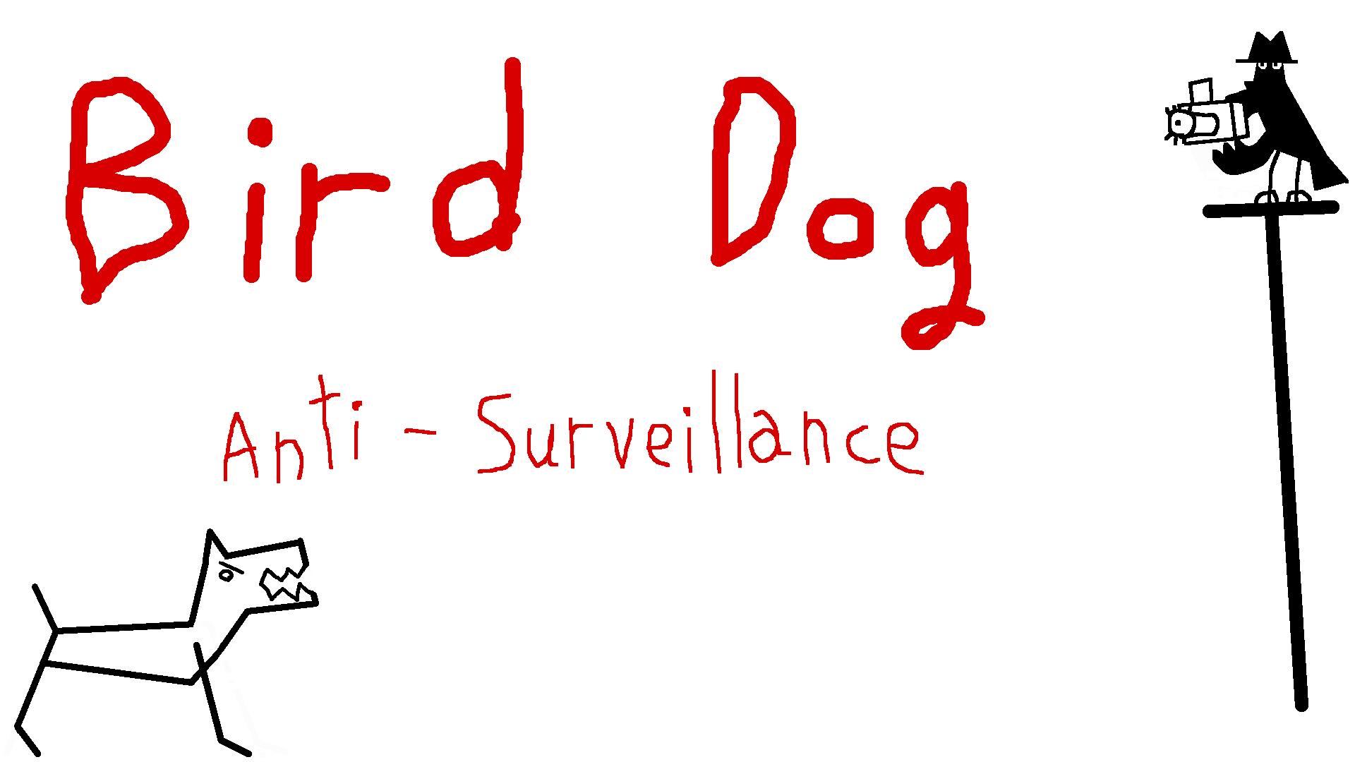 A cartoon dog barking at a bird. The bird is perched on a pole, holding a camera, and wearing a hat similar to the Neighborhood Watch cartoon.